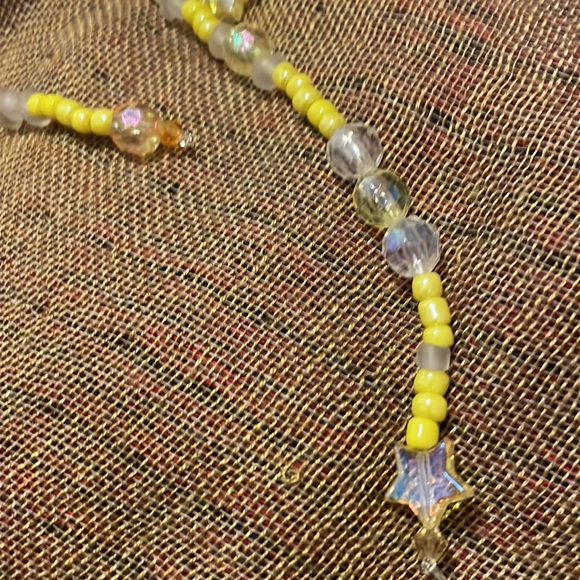 Embellished Clear Hair Elastic w Hand Beaded Streamers Bright Yellow & Orange - Picture 4 of 5